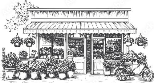 Charming Flower Shop Front Sketch