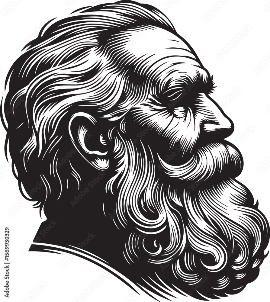 Obraz premium Engraved Portrait of an Elderly Man with a Magnificent Beard