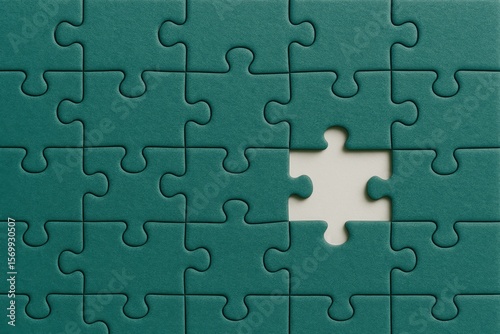 Ein fast fertiges grünes Puzzle mit einem fehlenden Mittelstück, symbolisch für Lücken oder unvollständige Aufgaben. Generative KI