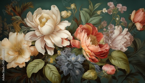 bouquet of flowers vintage painting style floral wallpaper ai