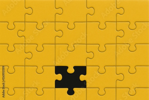 Ein fast fertiges gelbes  Puzzle mit einem fehlenden Mittelstück, symbolisch für Lücken oder unvollständige Aufgaben. Generative KI
