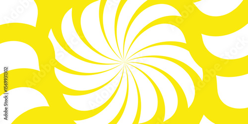 Abstract vibrant spiral background with yellow and white curved rays. dynamic, hypnotic swirl pattern.Spiral radial striped backdrop design. Suitable for comic designs, invitation.