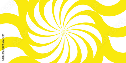 Abstract vibrant spiral background with yellow and white curved rays. dynamic, hypnotic swirl pattern.Spiral radial striped backdrop design. Suitable for comic designs, invitation.