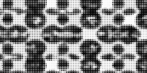 Pixelated bitmap gradient texture. Black and white dither pattern background. Abstract glitchy pattern. 8 bit video game screen wallpaper. Wide raster backdrop. Retro pixel art Illustration