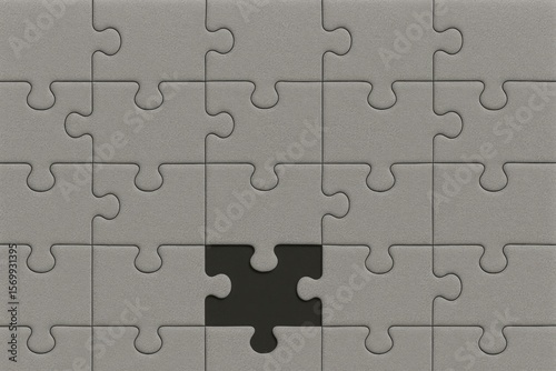 Ein fast fertiges graues Puzzle mit einem fehlenden Mittelstück, symbolisch für Lücken oder unvollständige Aufgaben. Generative KI