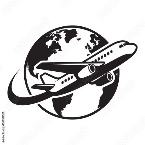 Vector art of an airplane flying around the world isolated on white background