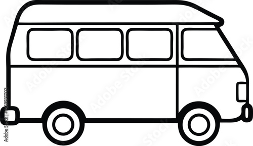 Simplified Camper Van Illustration: A clean and minimalist line art illustration of a camper van, perfectly capturing the essence of adventure, freedom, and the open road.
