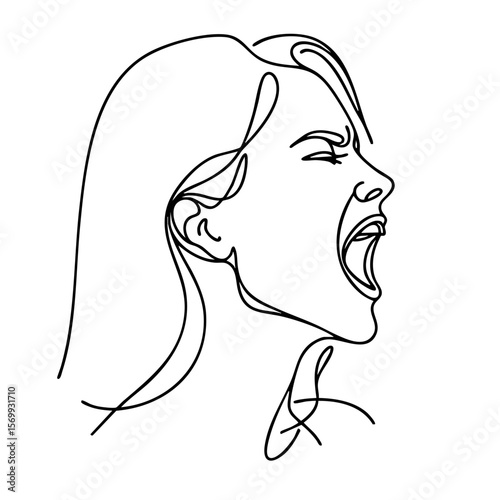 Woman's profile with a desperate mood screaming