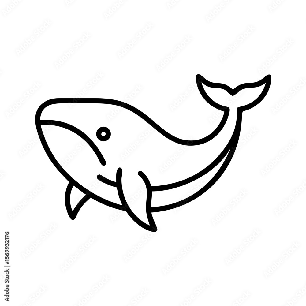 Fototapeta premium Line art illustration of a whale swimming in the ocean
