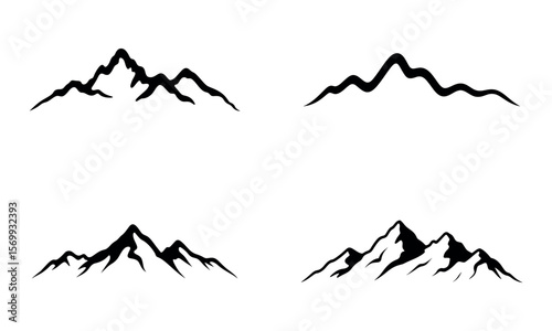 Set of mountain silhouette illustrations in black and white for nature and adventure themes
