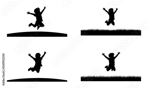 Set of jumping children silhouette icons in playful and joyful motion
