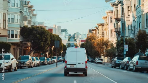 Wallpaper Mural White delivery van on city street Torontodigital.ca