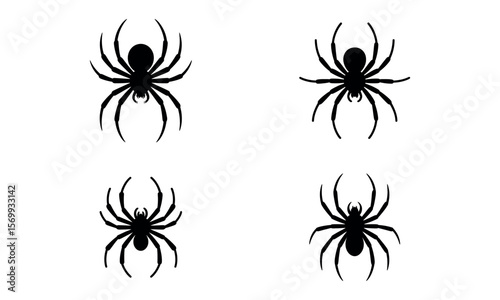 Set of spider silhouette icons with eight legs in various positions
