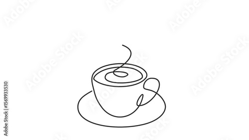 Animated self drawing of continuous line draw cup of tea or coffee. Full length one line animation. 4K