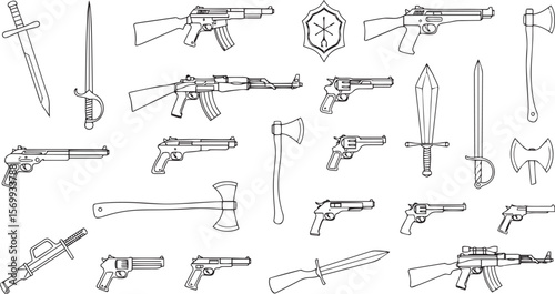 vector illustration of Weapon silhouettes