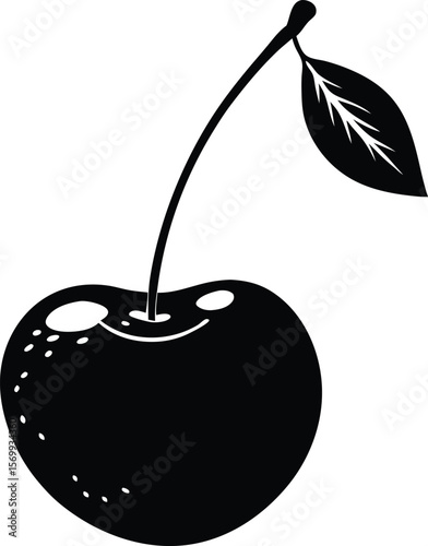 Cherry Silhouette: A minimalist, high-contrast silhouette of a plump cherry, showcasing the fruit's elegant shape.