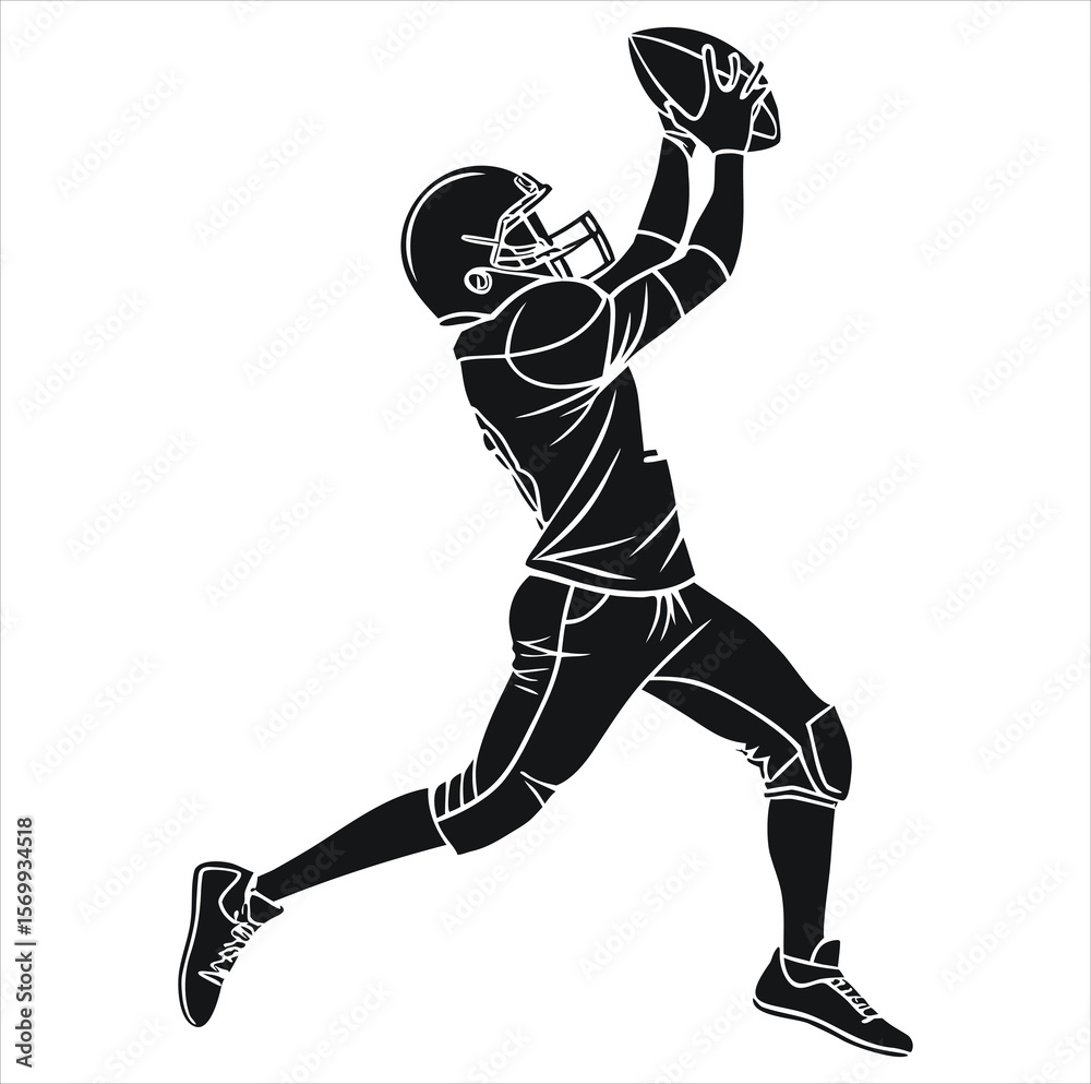Naklejka premium American football player Vector. rugby player Vector. Free SVG silhouette of an American football ball for members, featuring clipart-style imagery and detailed stitching. Includes a vector icon of a 