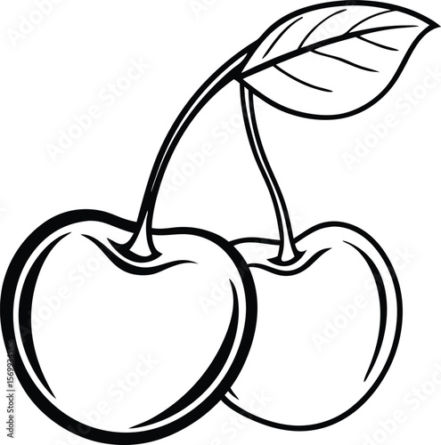 Cherry Delight: A simple, illustrative rendering of two plump cherries with a single, fresh green leaf and stems, conveying freshness and simplicity.