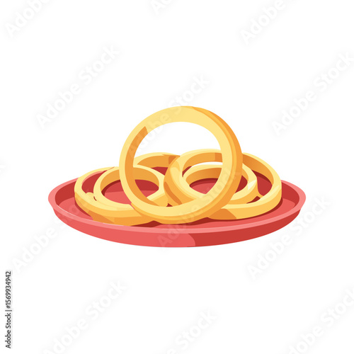 Delicious onion rings arranged on a red plate, appetizing and ready to be enjoyed
