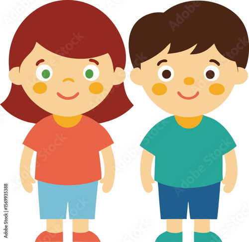 Friendship and Togetherness: An illustration of two young children, a boy and a girl, smiling with playful expressions, showcasing the bond of friendship and the joy of togetherness.
