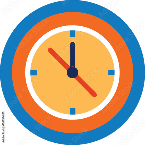 Clock Icon: A stylized clock with an orange and blue color scheme, set against a clean background, and depicting the concept of time management.