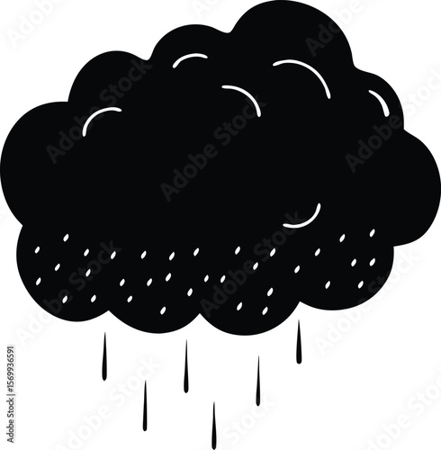Monochrome Storm: A minimalist illustration of a dramatic rain cloud unleashing a torrent of raindrops, portraying the raw, untamed power of weather in a sleek, monochrome graphic.