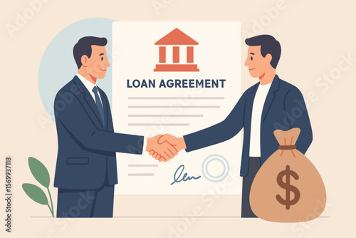 Business Loan Agreement Handshake, Borrow Money from Bank, Mortgage, Debt Obligation, Interest Rate, Personal Loan, Financial Support, Contract Signing Concept, Finance Deal