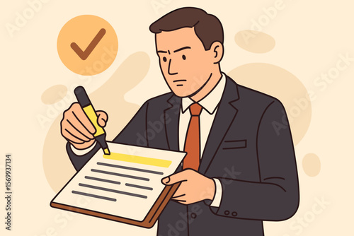 Businessman highlighting important information on document, agenda planning, appointment reminder, checklist, success strategy, business note, office productivity concept