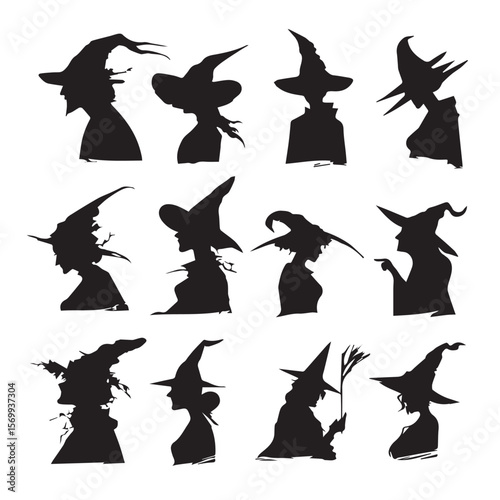 witches hat silhouette set, Black & White silhouette set 