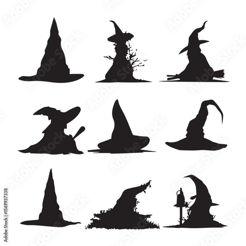 witches hat silhouette set, Black & White silhouette set 