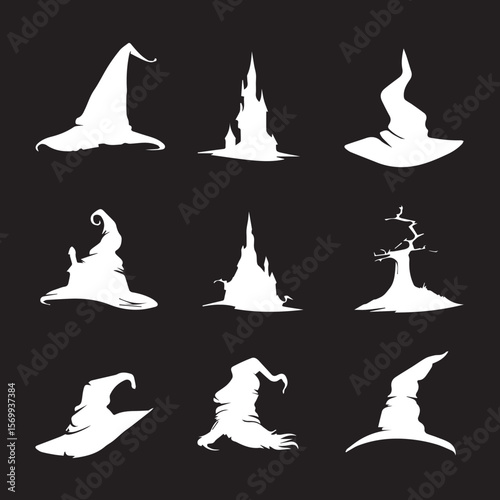 witches hat silhouette set, Black & White silhouette set 