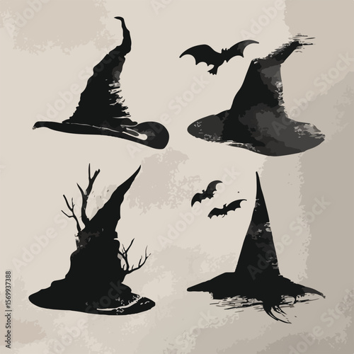 witches hat silhouette set, Black & White silhouette set 