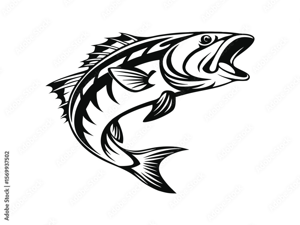 Fototapeta premium Big bass fish vector logo for t-shirt design. Bass fish vintage vector graphic