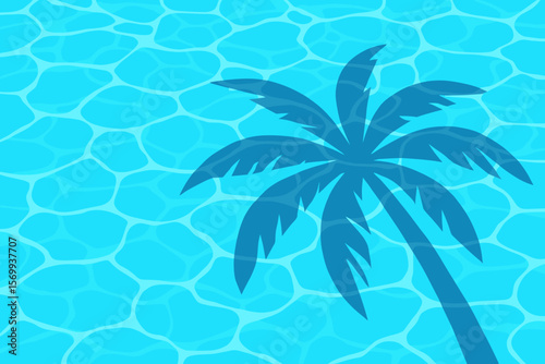 Tropical Palm Tree Shadow on Swimming Pool Water Surface, Summer Vacation Resort, Blue Rippled Pool Texture, Relaxation, Modern Flat Vector Illustration