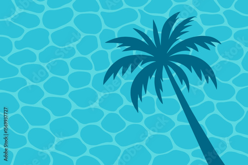 Tropical Palm Tree Shadow on Swimming Pool Water Surface, Summer Resort Poolside, Blue Water Ripples, Modern Flat Vector, Relaxation Vacation Concept, Outdoor Hotel Background