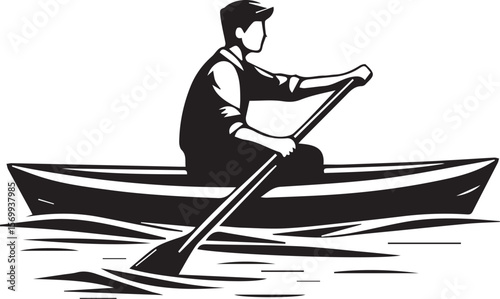 Print Man Rowing a Boat Silhouette
