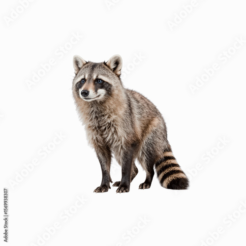 Alert Raccoon in Studio: A captivating studio portrait of a raccoon, the curious masked mammal with striking bandit-like markings and intelligent gaze.