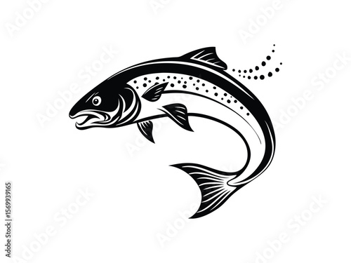 Brown trout jumping vector. Brown trout jumping out of the water icon on a white background