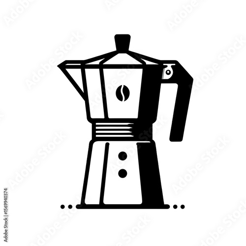 Classic silhouette of a mocha coffee maker in a minimalist design on a transparent background  