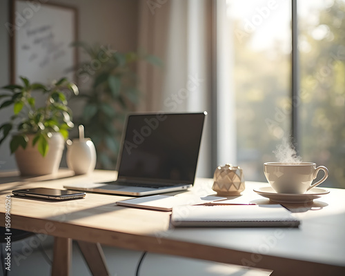 Wallpaper Mural Modern Office Desk with Laptop and Smartphone Torontodigital.ca