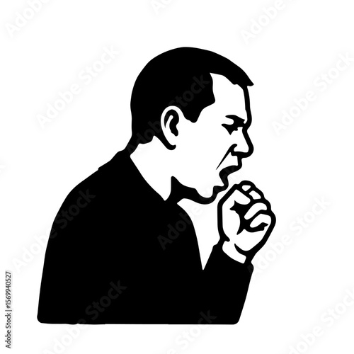 Silhouette of a man coughing. Vector isolated background