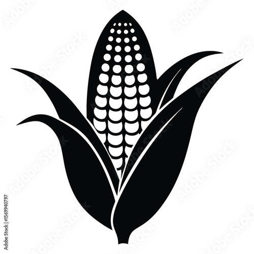 Corn Icon: A striking, high-contrast monochrome corn illustration, representing the essence of the natural harvest.