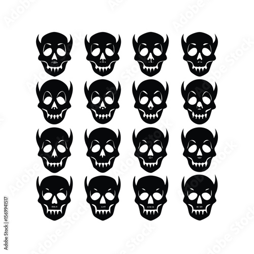 Seamless Black Devil Skull Silhouette Halloween Pattern