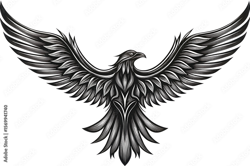 Fototapeta premium stylized bird illustration with intricate details isolated on white background PNG , AI GENERATED