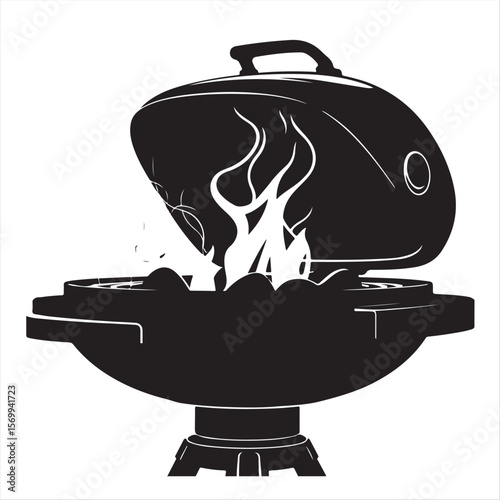 Elegant, timeless black and white vector silhouette of a futuristic sci-fi BBQ stick on a white background.  Advanced technology and subtle space elements are incorporated into the design.