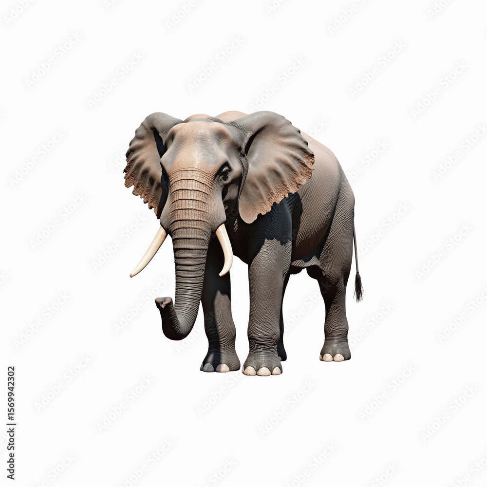 Obraz premium Majestic Elephant in a Solemn Pose: An isolated adult elephant standing tall with its head held high, presents a view of resilience.