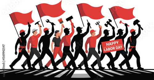 Mobil Labor Day March with Red Flags