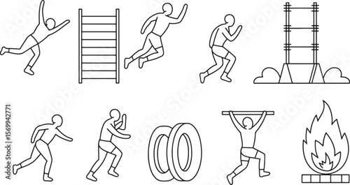Dynamic Fitness Training and Sports Activities: Line Art Vector Illustrations of Athletes.