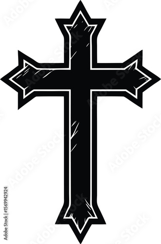 Symbol of Faith: A stark, high-contrast image of a stylized black cross, a powerful emblem of faith and spirituality, rendered with a textured effect.