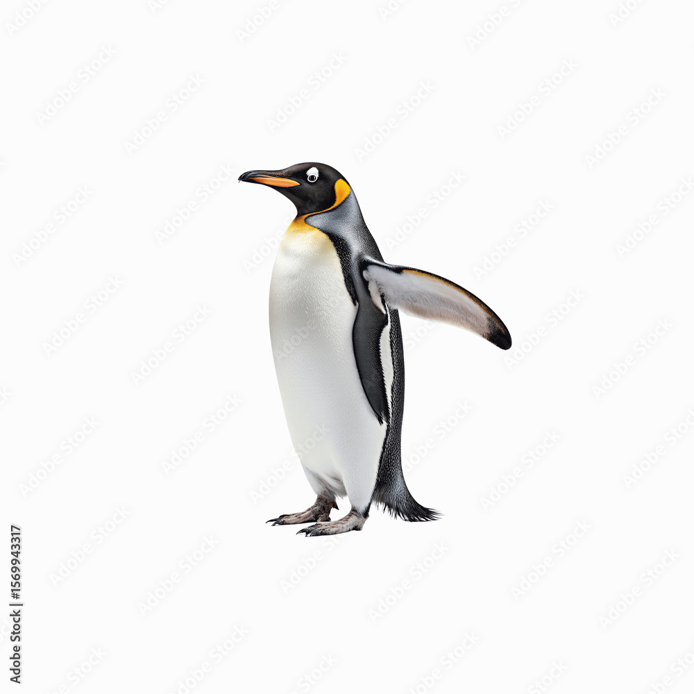 Fototapeta premium Regal King Penguin in a Pose: A striking king penguin stands in full profile, with its characteristic markings and poised demeanor. capturing the spirit of the Antarctic wilderness.